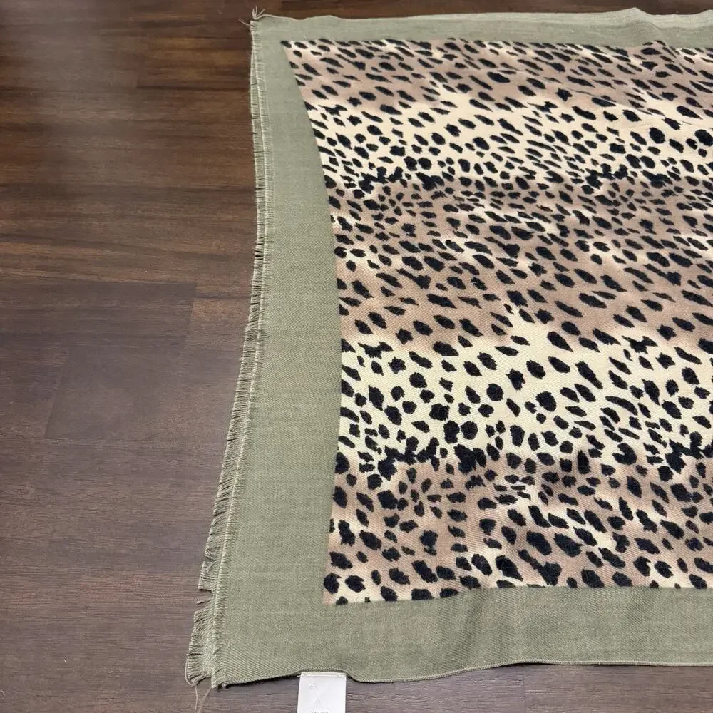 Francesca’s Accessories Animal Print Shawl/Wrap Sage Green Border One Size New